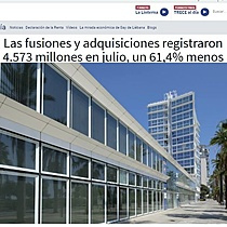 Las fusiones y adquisiciones registraron 4.573 millones en julio, un 61,4% menos